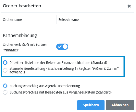 Option Direktbereitstellung