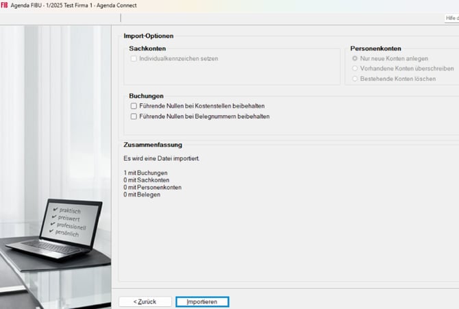 Import Einstellungen Agenda