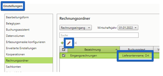 Einstellungen Buchungstext DATEV