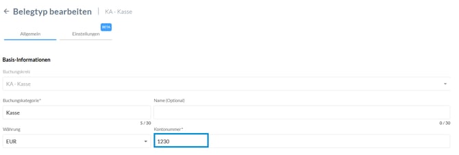 Finmatics Belegtyp Einstellung
