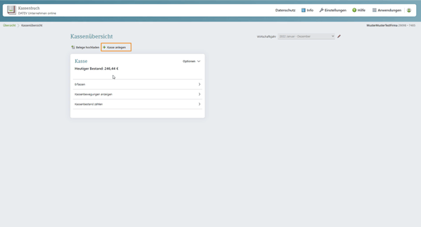 DATEV Kassenbuch Übersicht