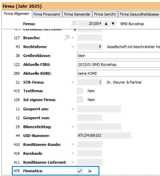 Finmatics Haken im Firmenstamm