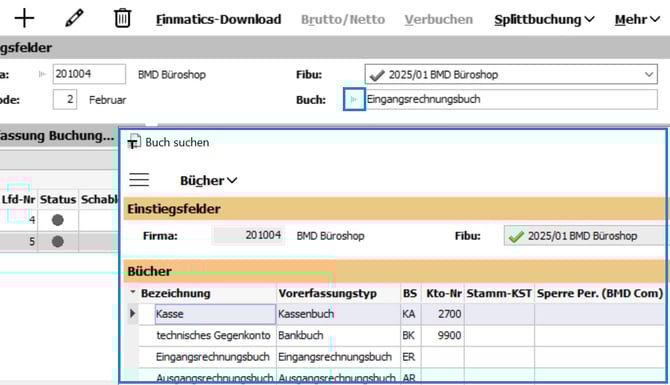 Vorerfassung Buch Auswahl