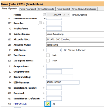 Finmatics Einstellung in BMD