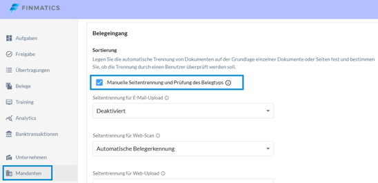 Einstellungen Sortierung