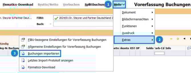 BMD Vorerfassung Buchungen Import Menü