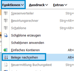 BMD Menü Funktionen Belege nachreihen