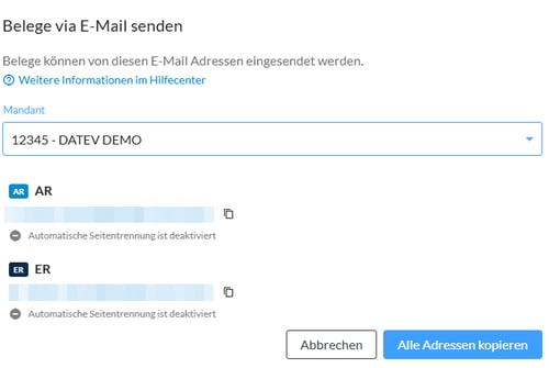 Popup Email Adressen