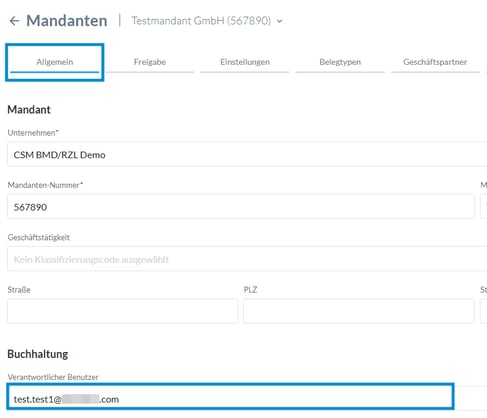 Verantwortlichen Benutzer in den Mandanten-Einstellungen zuweisen
