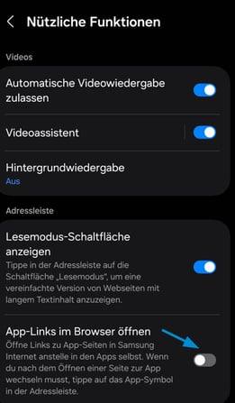 App Links deaktivieren