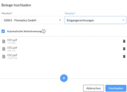 Upload Dialog Belegzentrale