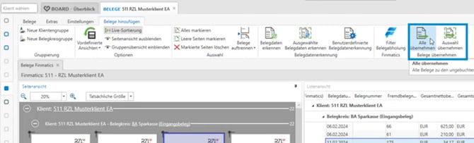 RZL Belege übernehmen