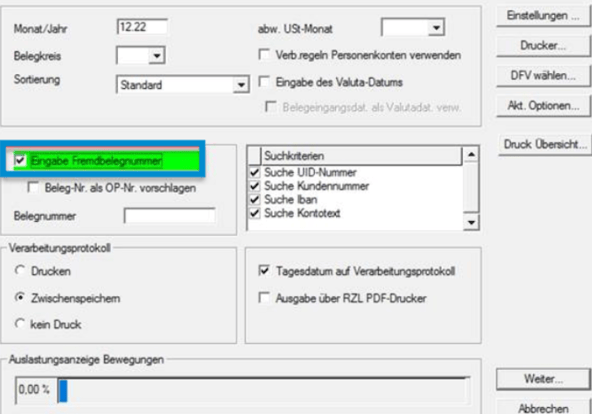 Einstellungen RZL Buchungsvordialog