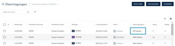 Anzeige von GetMyInvoices Belegen als API Upload in Finmatics