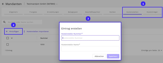 Kostenstellen manuell anlegen