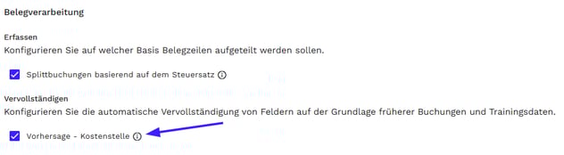 Kostenstellen Vorhersage aktivieren