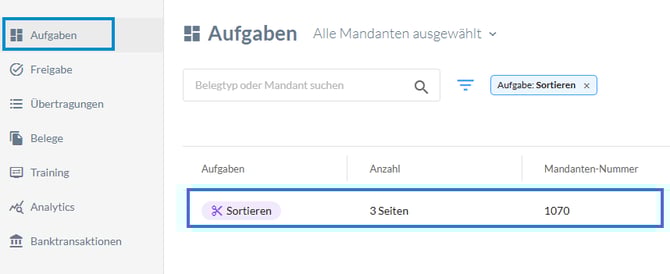 Aufgabenansicht Sortieren