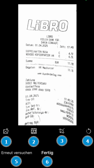 Bearbeitungsoptionen im Scan-Modus