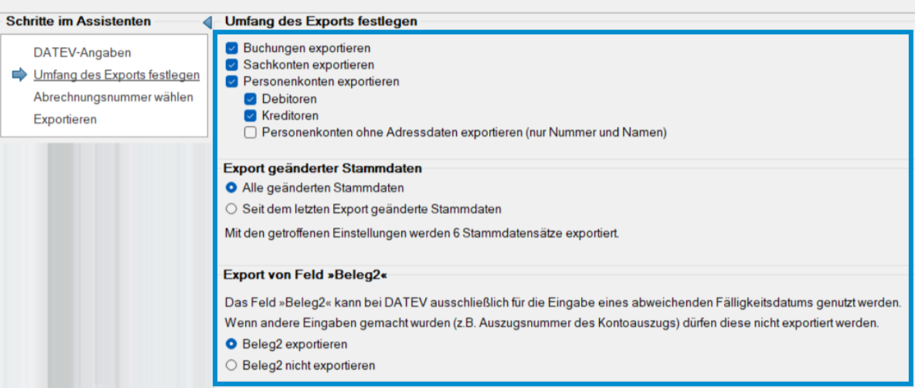 Agenda Export Einstellungen Buchungen Sachkonten