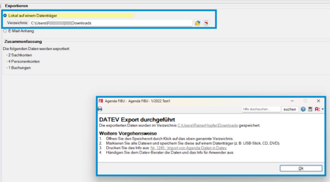 Zielverzeichnis Auswahl in Agenda