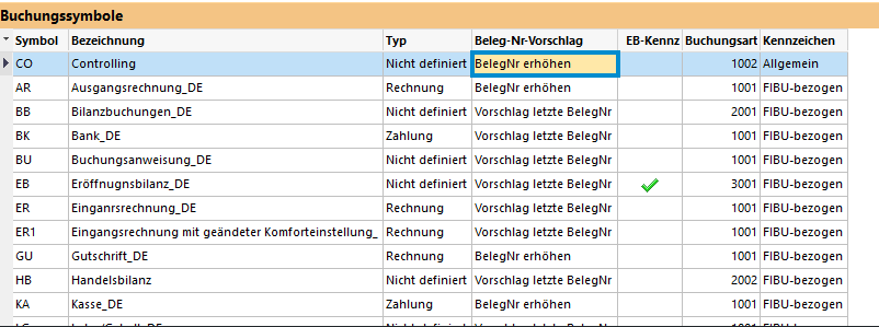 BMD Buchungssymbole Einstellung