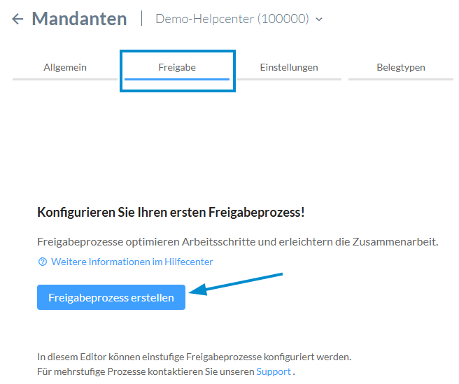 Reiter Freigabe in der Mandantenansicht