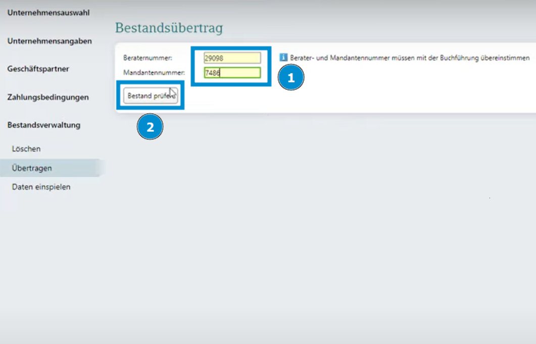 DATEV Bestandsübertrag
