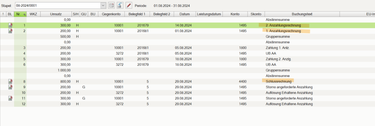 Primanota Übersicht