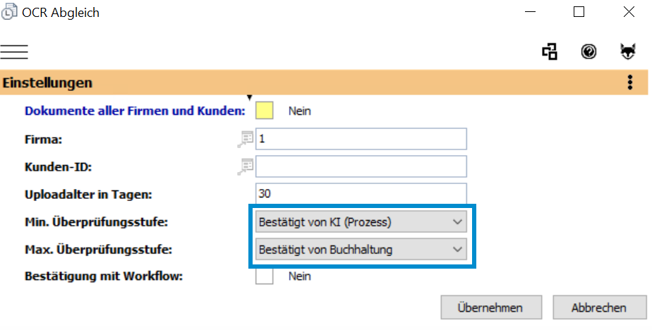 BMD Parameter Einstellungen