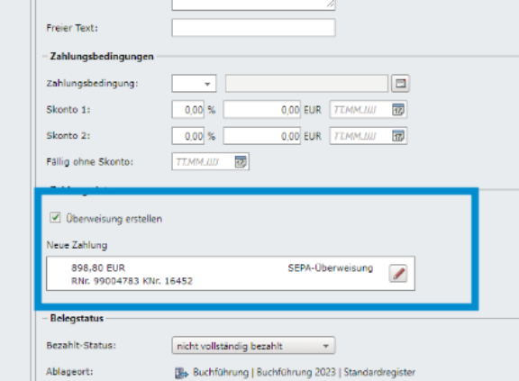 Überweisung erstellen in Erfassung