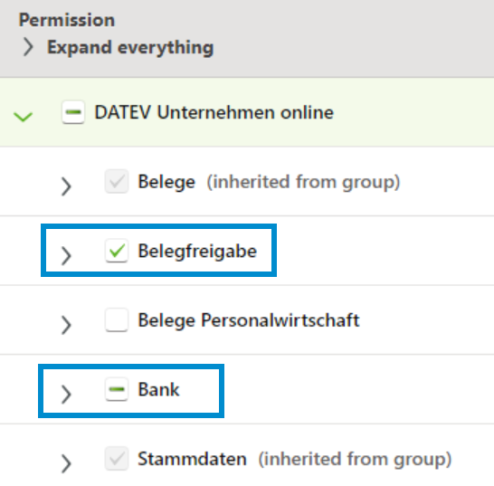 Berechtigungen DATEV Bank Online