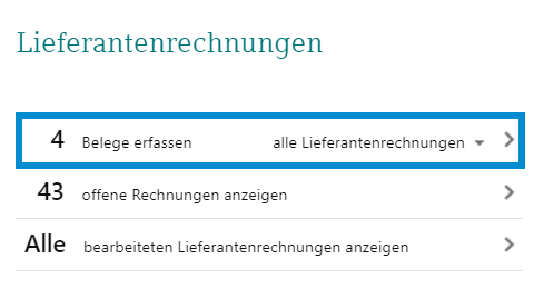 Belege erfassen Menü