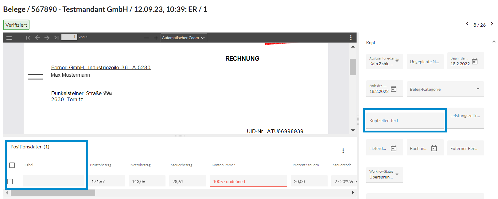 Anzeige von Labels in der Erfassungsmaske