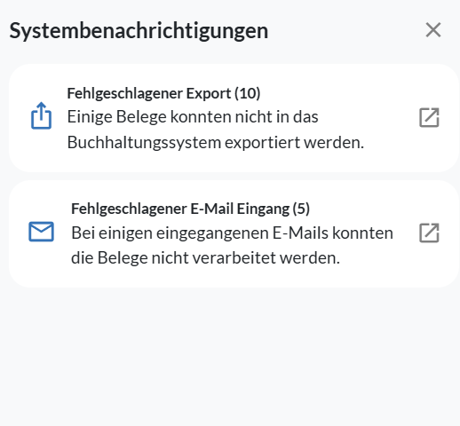 Dropdown Menü der Systembenachrichtigungen