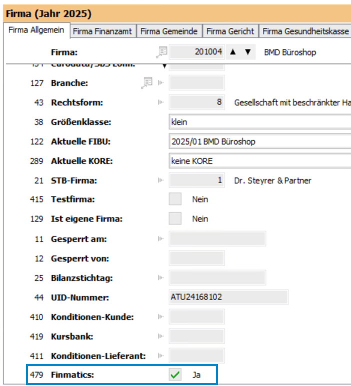 Finmatics Haken im Firmenstamm