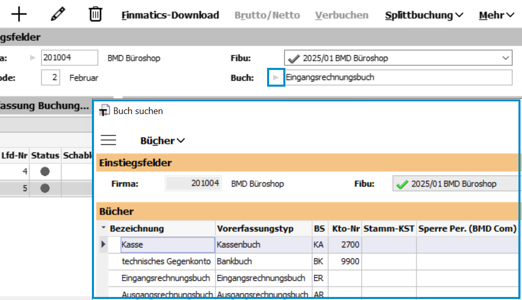 Vorerfassung Buch Auswahl