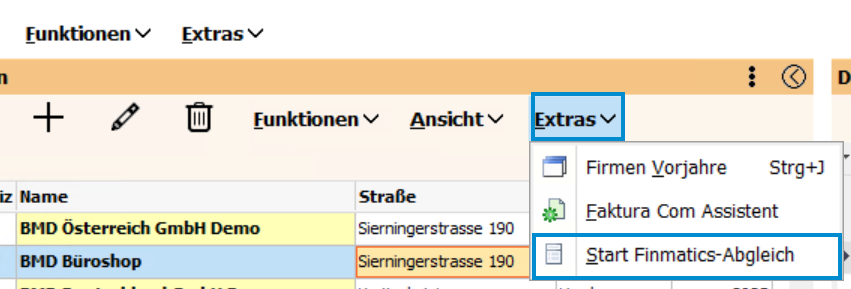 Finmatics Abgleich starten