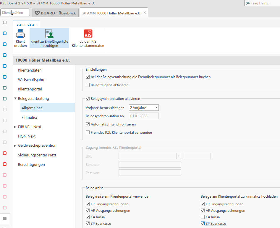 RZL Klientenportal Einstellungen