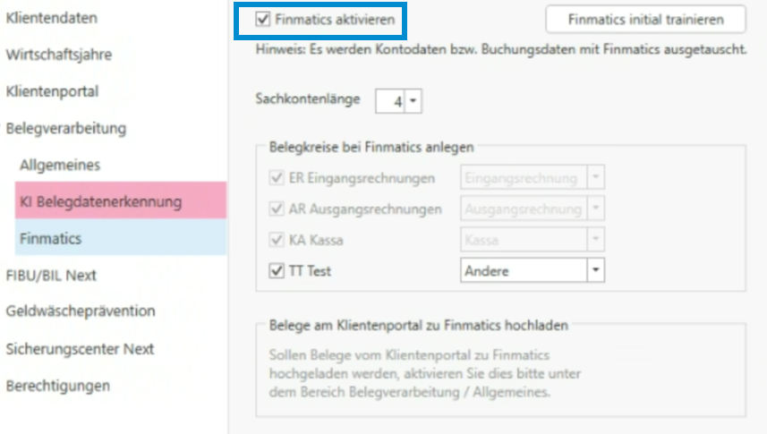 Belege können nicht nach Finmatics übertragen werden