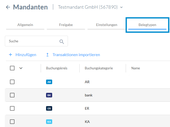 Belegtypen Übersicht