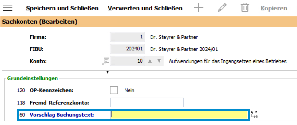 Vorschlag Buchungstext am Konto