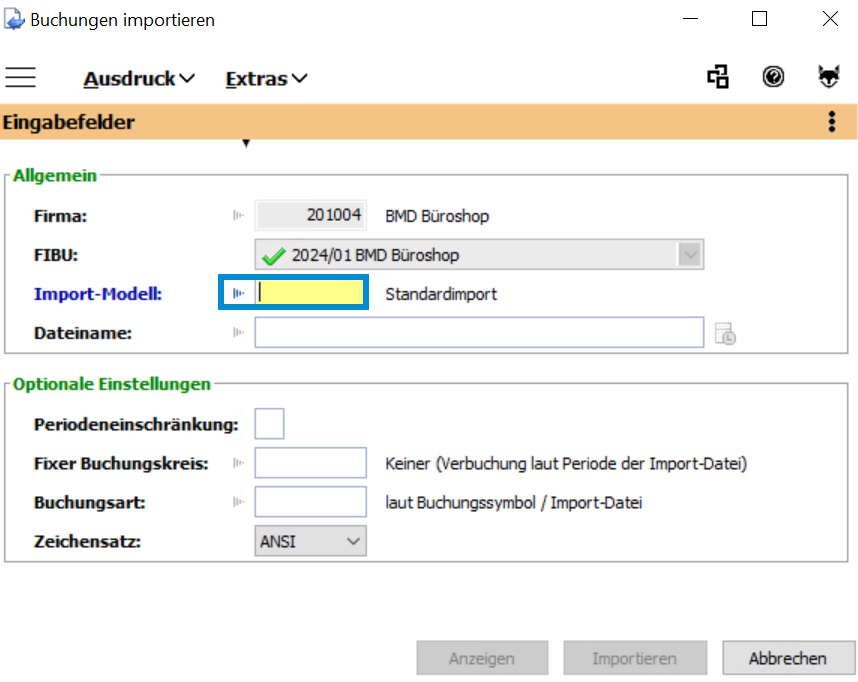 BMD Import Modell Auswahl