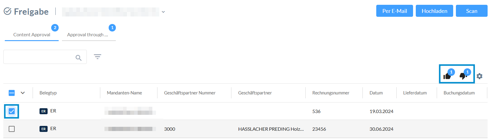 Freigabe Buttons in der Liste