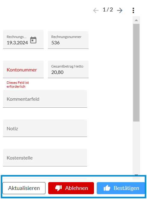 Freigabe Buttons Detailansicht