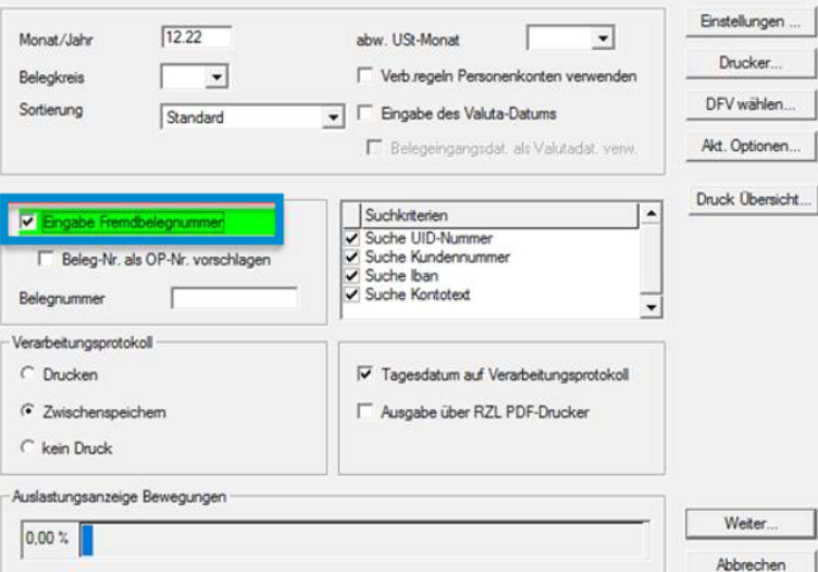 Einstellungen RZL Buchungsvordialog