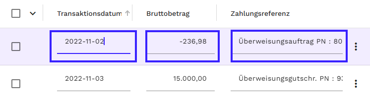Bearbeitung Banktransaktionen