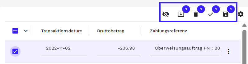 Aktionsleiste Banktransaktionen