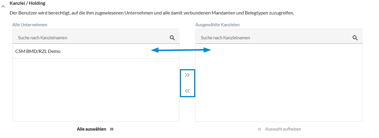 Zuweisung von Kanzlei, Mandant oder Belegtyp