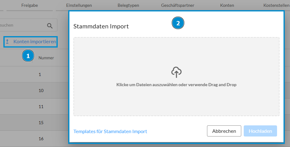 Konten importieren Dialog