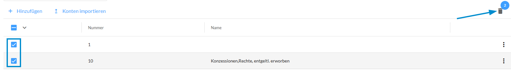 Mehrere Konten löschen